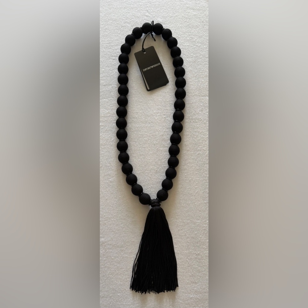EMPORIO ARMANI Collana Boules Frangia Necklace NWT Black Beads Tassel Rtl $425